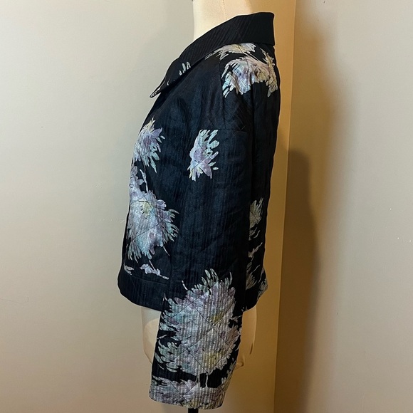 Dries Van Noten Black Floral Silk Blazer, size 40; design: lt blue,purple, gold - Picture 3 of 9